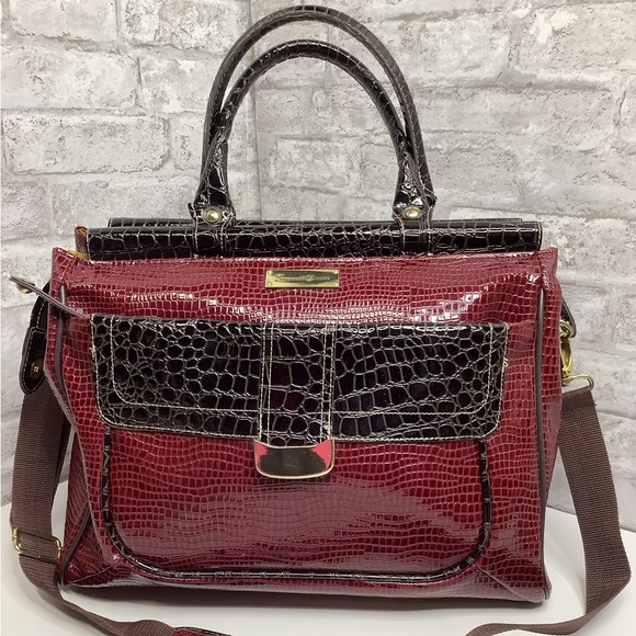Samantha Brown Croco Embossed Dowel Travel Bag Tote Work Weekender